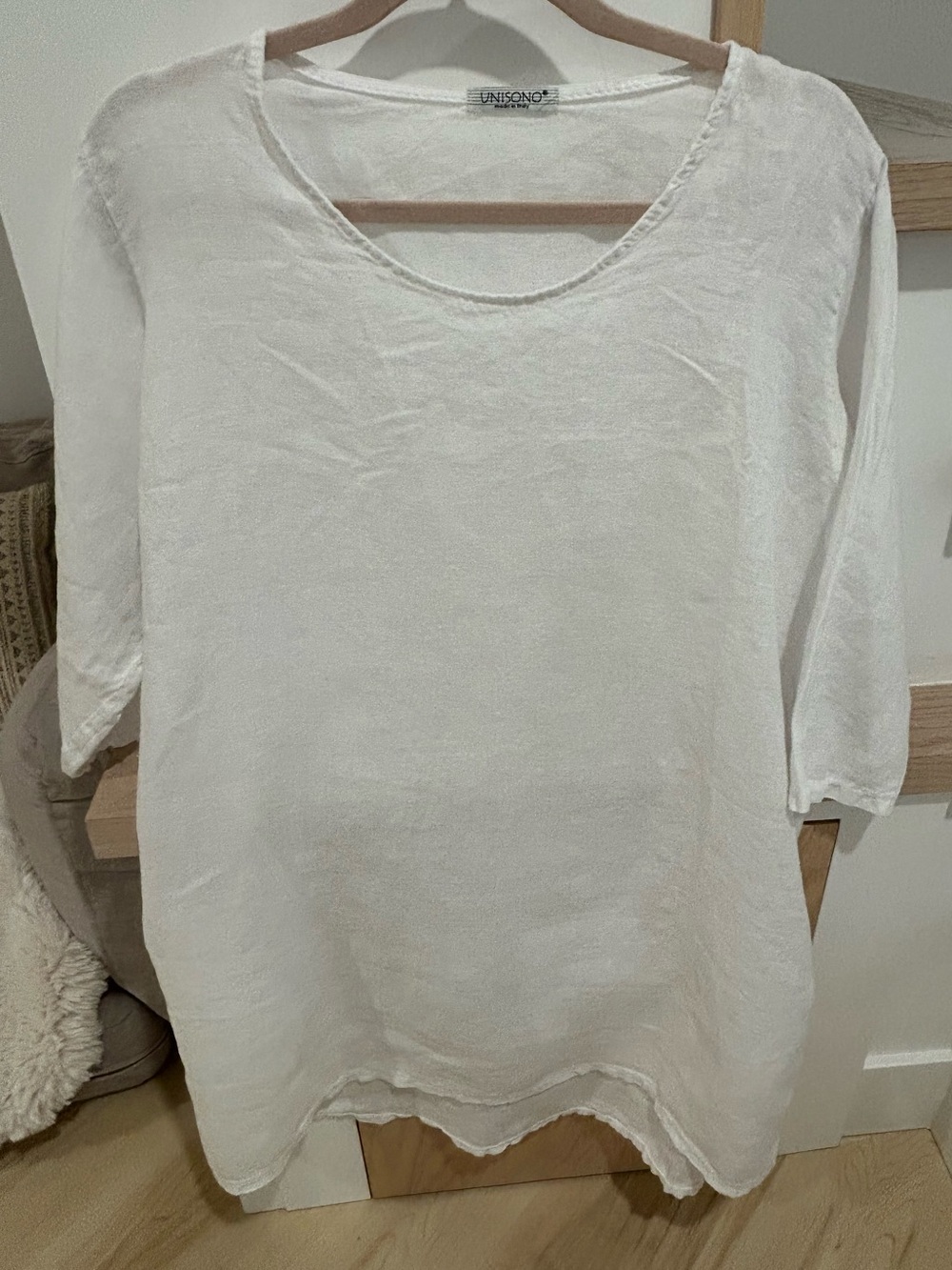 Unisono Made in Italy White Linen Oversized Tunic Top One Size